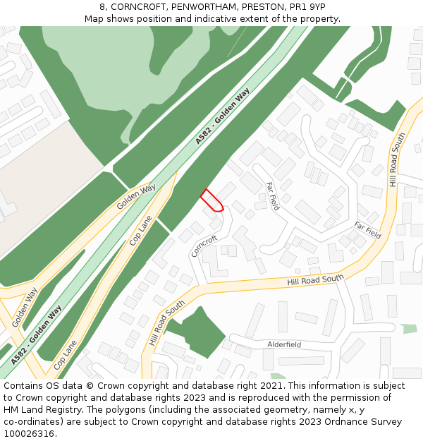 8, CORNCROFT, PENWORTHAM, PRESTON, PR1 9YP: Location map and indicative extent of plot
