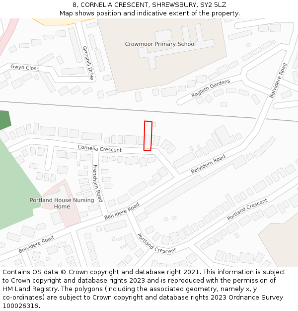 8, CORNELIA CRESCENT, SHREWSBURY, SY2 5LZ: Location map and indicative extent of plot