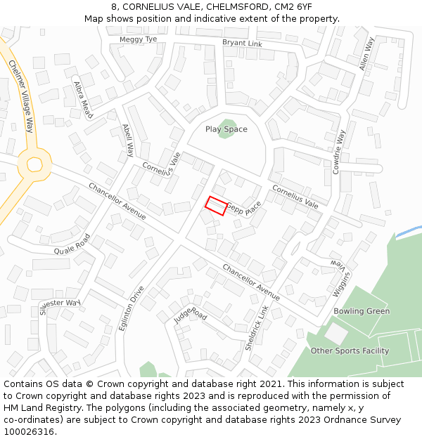 8, CORNELIUS VALE, CHELMSFORD, CM2 6YF: Location map and indicative extent of plot
