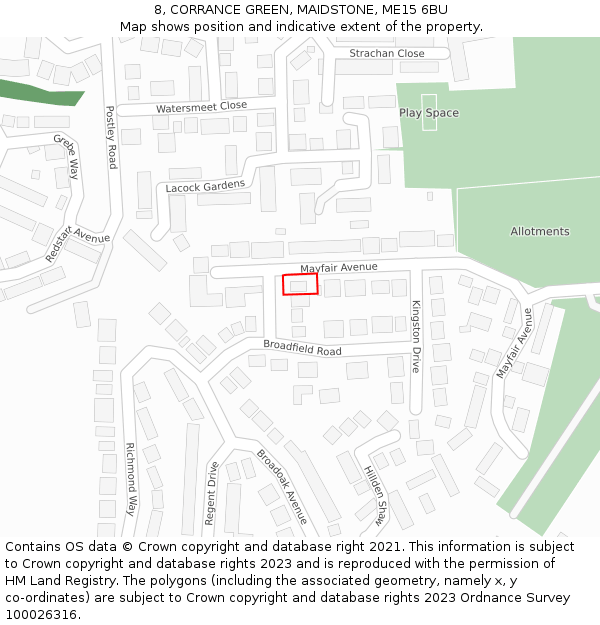 8, CORRANCE GREEN, MAIDSTONE, ME15 6BU: Location map and indicative extent of plot