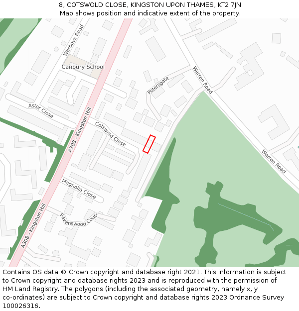 8, COTSWOLD CLOSE, KINGSTON UPON THAMES, KT2 7JN: Location map and indicative extent of plot