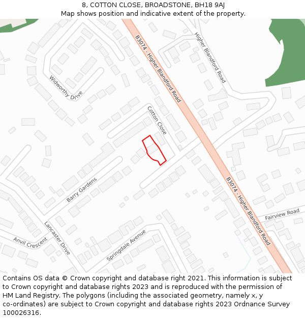8, COTTON CLOSE, BROADSTONE, BH18 9AJ: Location map and indicative extent of plot