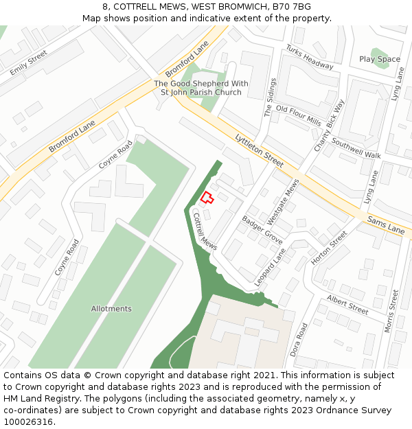 8, COTTRELL MEWS, WEST BROMWICH, B70 7BG: Location map and indicative extent of plot