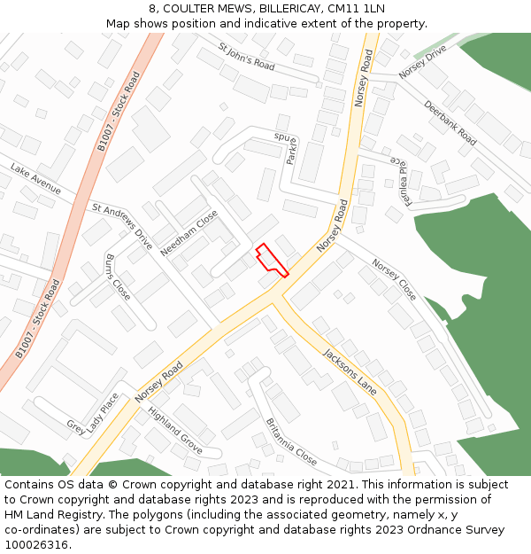8, COULTER MEWS, BILLERICAY, CM11 1LN: Location map and indicative extent of plot