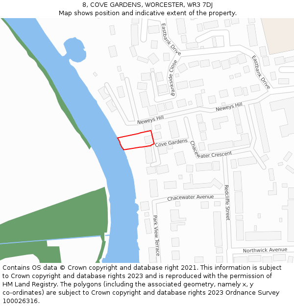 8, COVE GARDENS, WORCESTER, WR3 7DJ: Location map and indicative extent of plot