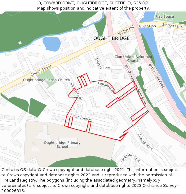8, COWARD DRIVE, OUGHTIBRIDGE, SHEFFIELD, S35 0JP: Location map and indicative extent of plot