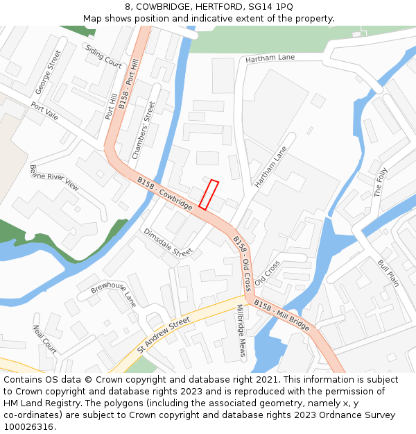 8, COWBRIDGE, HERTFORD, SG14 1PQ: Location map and indicative extent of plot