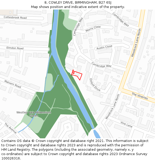 8, COWLEY DRIVE, BIRMINGHAM, B27 6SJ: Location map and indicative extent of plot