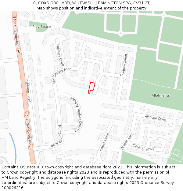 8, COXS ORCHARD, WHITNASH, LEAMINGTON SPA, CV31 2TJ: Location map and indicative extent of plot