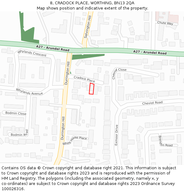 8, CRADOCK PLACE, WORTHING, BN13 2QA: Location map and indicative extent of plot