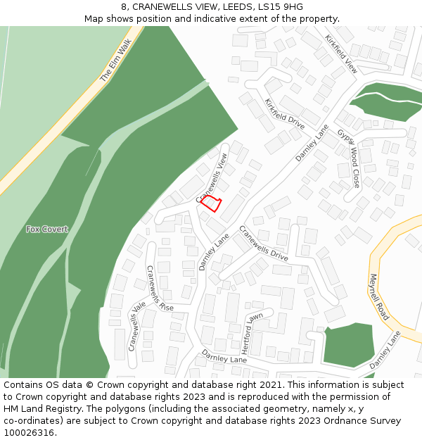 8, CRANEWELLS VIEW, LEEDS, LS15 9HG: Location map and indicative extent of plot