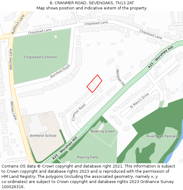 8, CRANMER ROAD, SEVENOAKS, TN13 2AT: Location map and indicative extent of plot