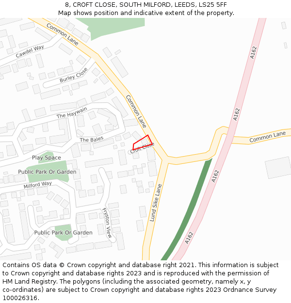 8, CROFT CLOSE, SOUTH MILFORD, LEEDS, LS25 5FF: Location map and indicative extent of plot