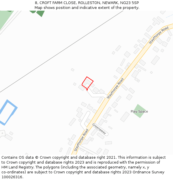 8, CROFT FARM CLOSE, ROLLESTON, NEWARK, NG23 5SP: Location map and indicative extent of plot