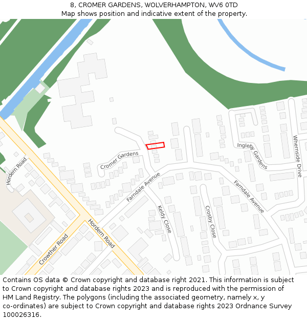 8, CROMER GARDENS, WOLVERHAMPTON, WV6 0TD: Location map and indicative extent of plot