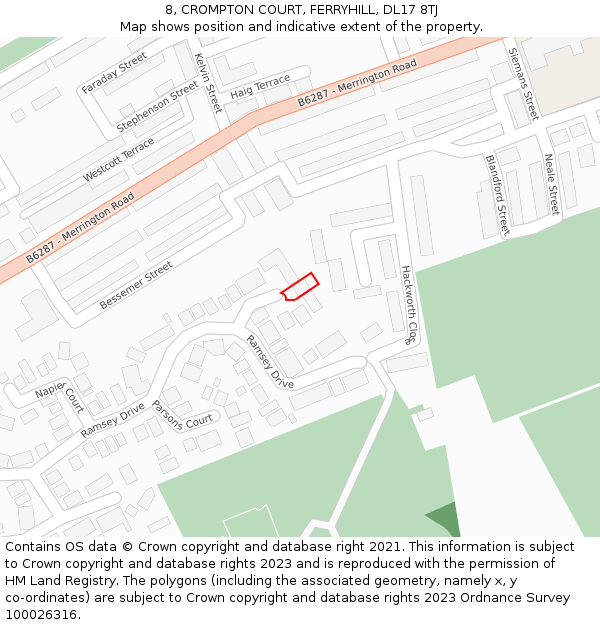 8, CROMPTON COURT, FERRYHILL, DL17 8TJ: Location map and indicative extent of plot