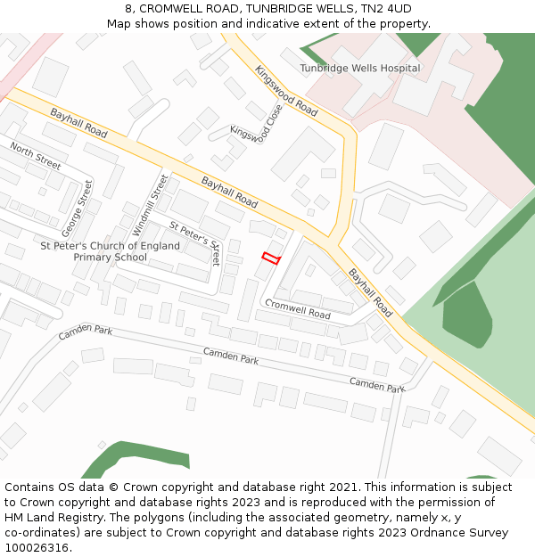 8, CROMWELL ROAD, TUNBRIDGE WELLS, TN2 4UD: Location map and indicative extent of plot