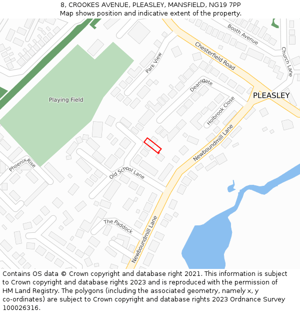 8, CROOKES AVENUE, PLEASLEY, MANSFIELD, NG19 7PP: Location map and indicative extent of plot