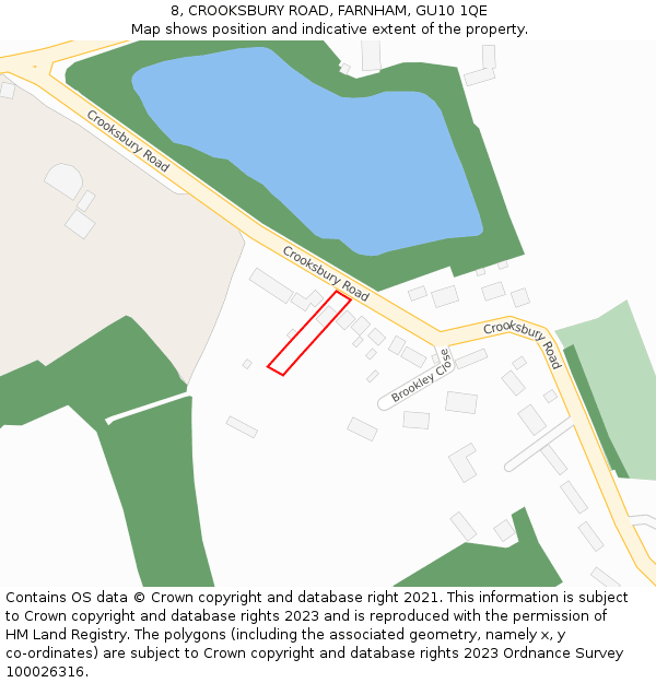 8, CROOKSBURY ROAD, FARNHAM, GU10 1QE: Location map and indicative extent of plot
