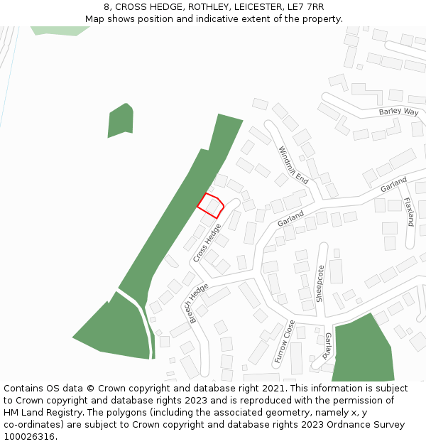 8, CROSS HEDGE, ROTHLEY, LEICESTER, LE7 7RR: Location map and indicative extent of plot