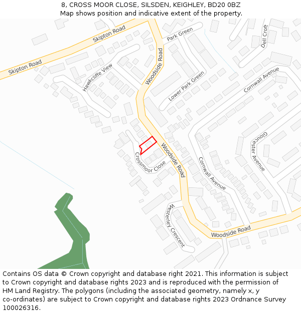 8, CROSS MOOR CLOSE, SILSDEN, KEIGHLEY, BD20 0BZ: Location map and indicative extent of plot