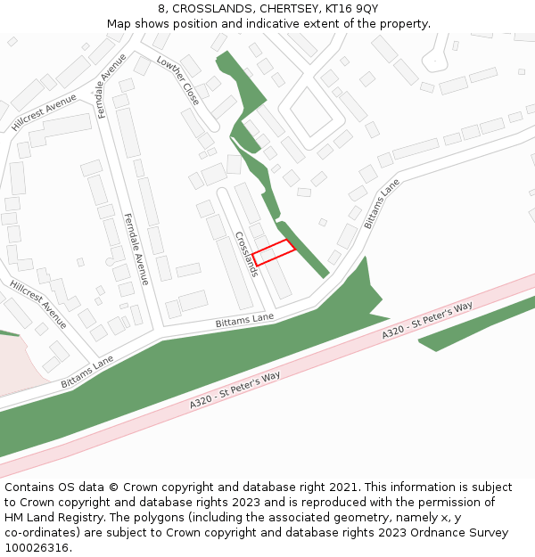 8, CROSSLANDS, CHERTSEY, KT16 9QY: Location map and indicative extent of plot