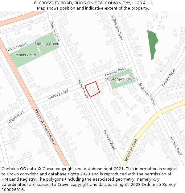 8, CROSSLEY ROAD, RHOS ON SEA, COLWYN BAY, LL28 4HH: Location map and indicative extent of plot