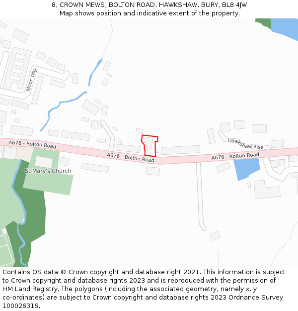 8, CROWN MEWS, BOLTON ROAD, HAWKSHAW, BURY, BL8 4JW: Location map and indicative extent of plot