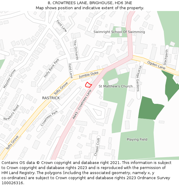 8, CROWTREES LANE, BRIGHOUSE, HD6 3NE: Location map and indicative extent of plot