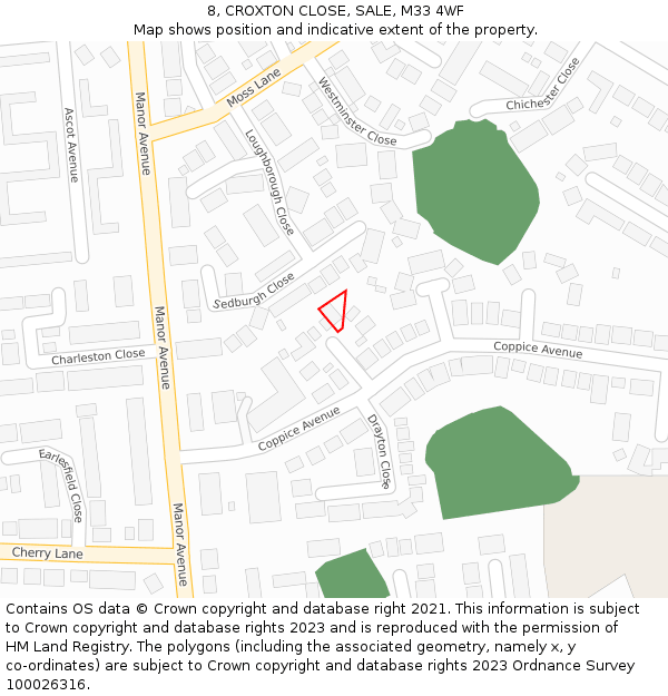 8, CROXTON CLOSE, SALE, M33 4WF: Location map and indicative extent of plot