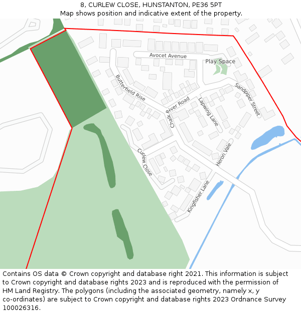 8, CURLEW CLOSE, HUNSTANTON, PE36 5PT: Location map and indicative extent of plot