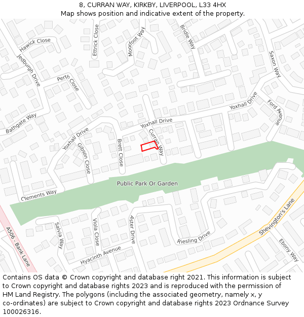 8, CURRAN WAY, KIRKBY, LIVERPOOL, L33 4HX: Location map and indicative extent of plot