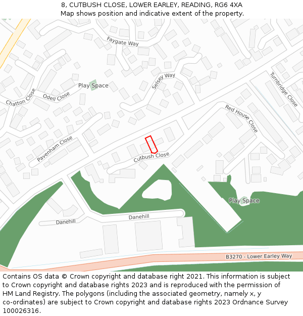 8, CUTBUSH CLOSE, LOWER EARLEY, READING, RG6 4XA: Location map and indicative extent of plot