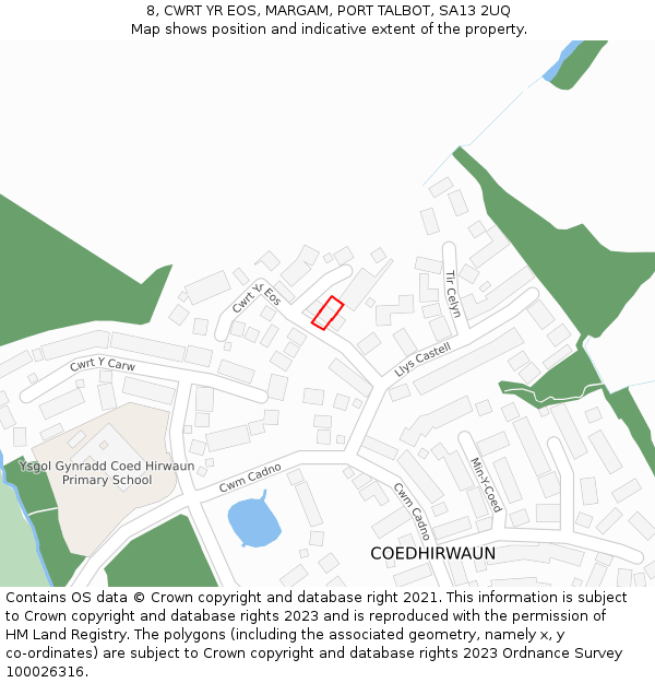 8, CWRT YR EOS, MARGAM, PORT TALBOT, SA13 2UQ: Location map and indicative extent of plot
