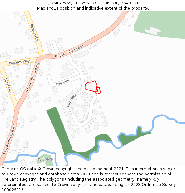 8, DAIRY WAY, CHEW STOKE, BRISTOL, BS40 8UP: Location map and indicative extent of plot