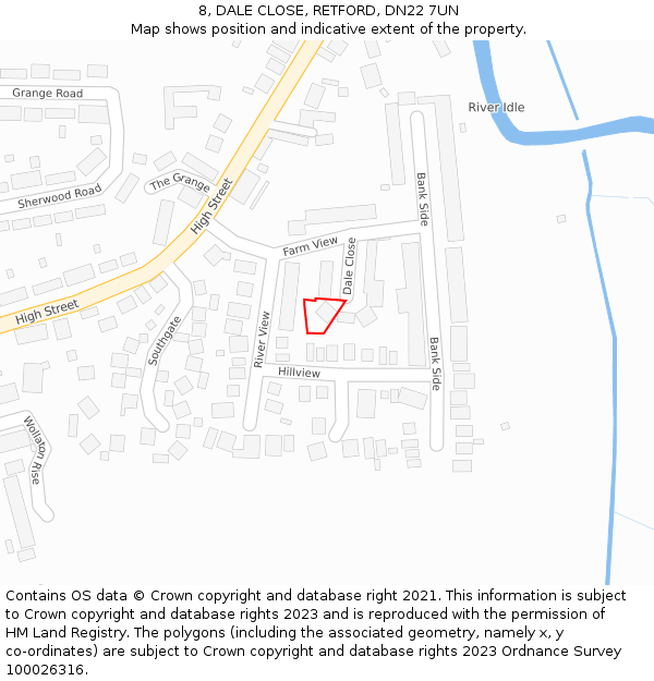 8, DALE CLOSE, RETFORD, DN22 7UN: Location map and indicative extent of plot