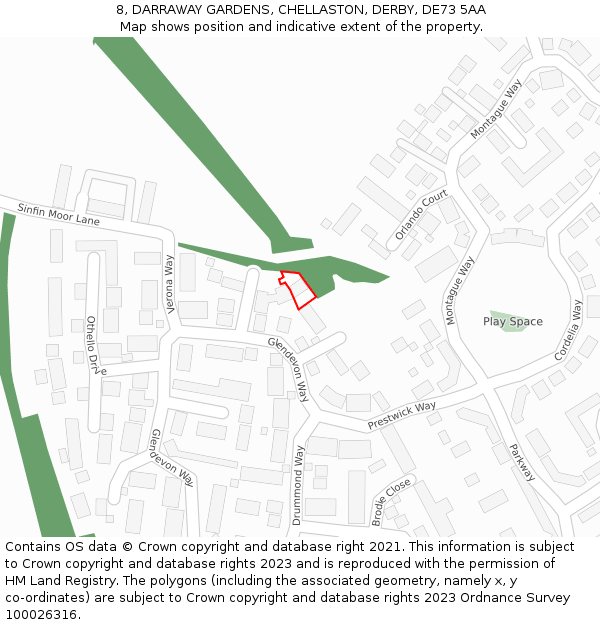 8, DARRAWAY GARDENS, CHELLASTON, DERBY, DE73 5AA: Location map and indicative extent of plot