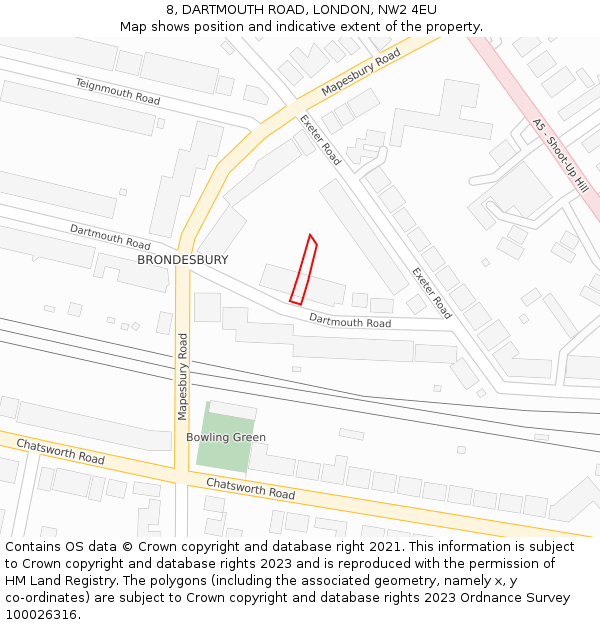 8, DARTMOUTH ROAD, LONDON, NW2 4EU: Location map and indicative extent of plot