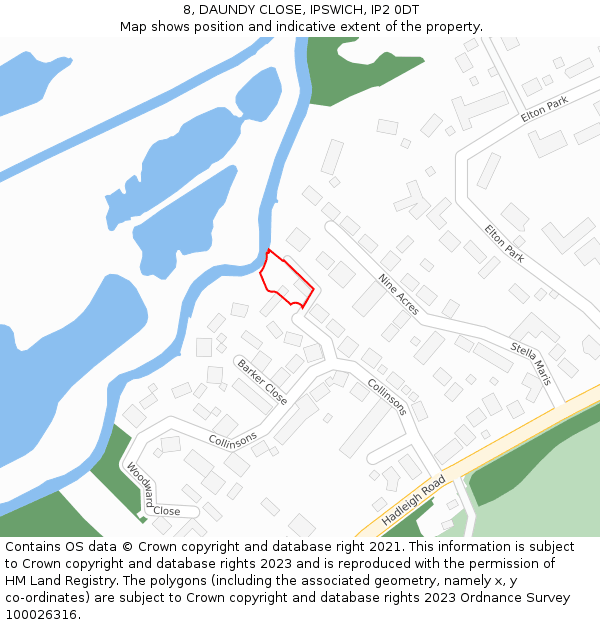 8, DAUNDY CLOSE, IPSWICH, IP2 0DT: Location map and indicative extent of plot