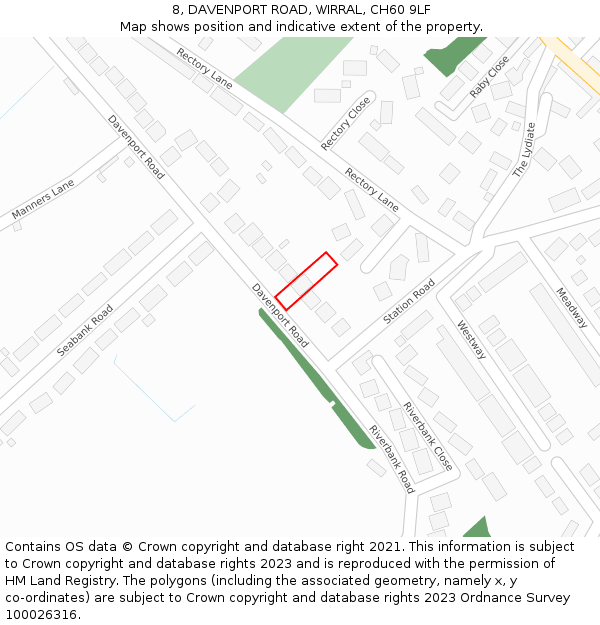 8, DAVENPORT ROAD, WIRRAL, CH60 9LF: Location map and indicative extent of plot