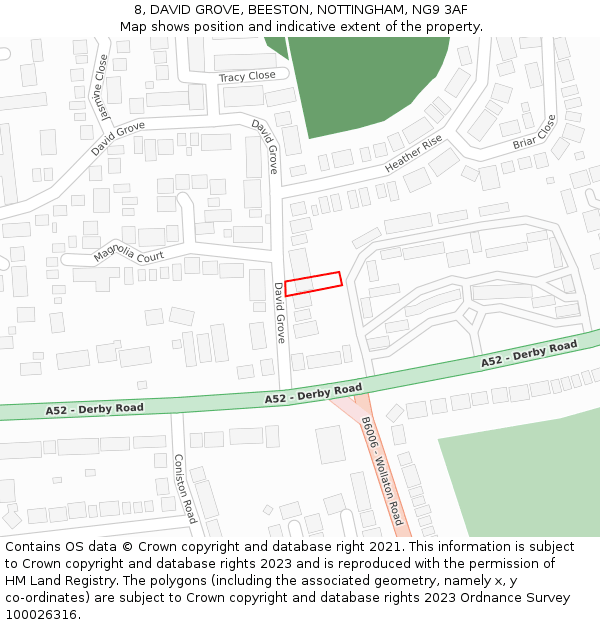 8, DAVID GROVE, BEESTON, NOTTINGHAM, NG9 3AF: Location map and indicative extent of plot