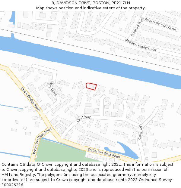 8, DAVIDSON DRIVE, BOSTON, PE21 7LN: Location map and indicative extent of plot