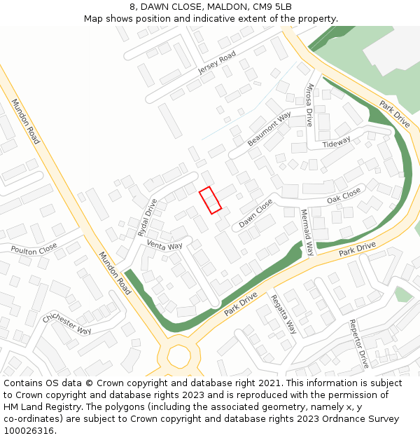 8, DAWN CLOSE, MALDON, CM9 5LB: Location map and indicative extent of plot