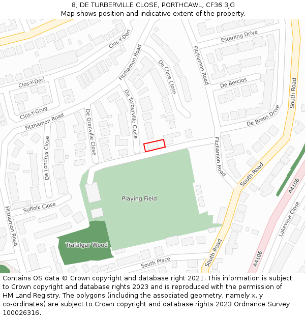 8, DE TURBERVILLE CLOSE, PORTHCAWL, CF36 3JG: Location map and indicative extent of plot