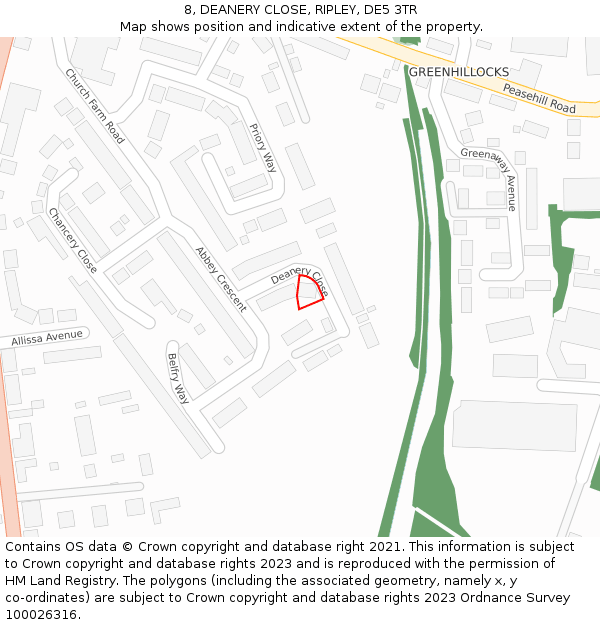 8, DEANERY CLOSE, RIPLEY, DE5 3TR: Location map and indicative extent of plot