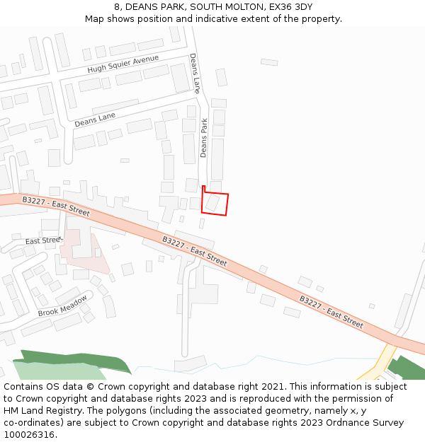 8, DEANS PARK, SOUTH MOLTON, EX36 3DY: Location map and indicative extent of plot