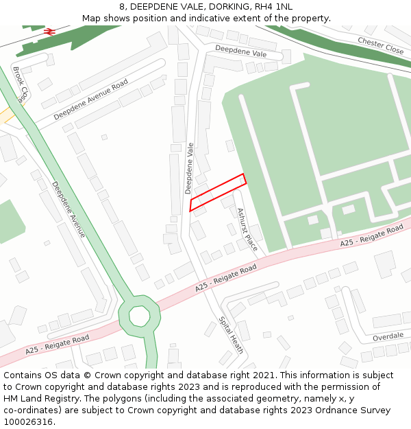 8, DEEPDENE VALE, DORKING, RH4 1NL: Location map and indicative extent of plot