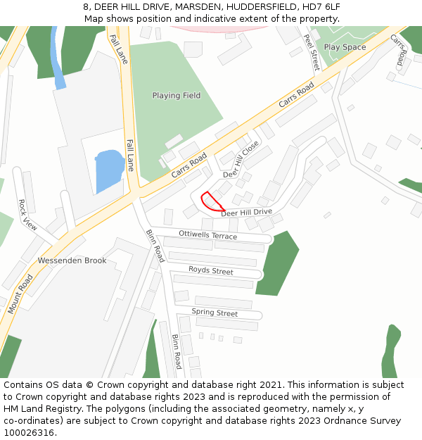 8, DEER HILL DRIVE, MARSDEN, HUDDERSFIELD, HD7 6LF: Location map and indicative extent of plot