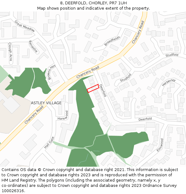 8, DEERFOLD, CHORLEY, PR7 1UH: Location map and indicative extent of plot