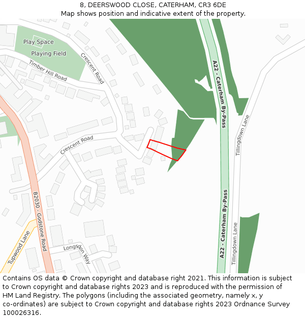 8, DEERSWOOD CLOSE, CATERHAM, CR3 6DE: Location map and indicative extent of plot